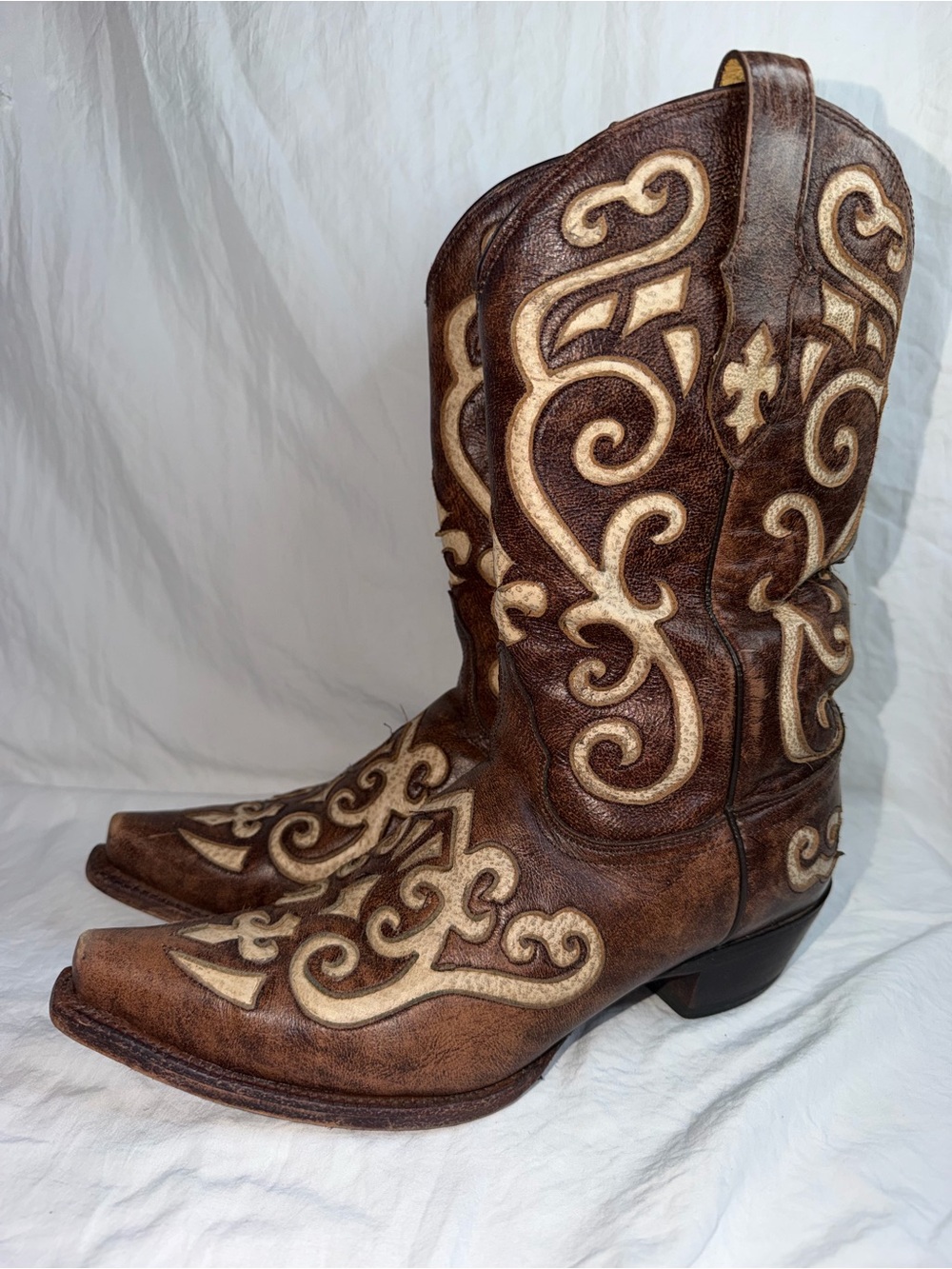 Tony Lama Earth Santa Fe Leather Snip Toe Western Boots VF3024 Size 9B - Picture 2 of 11